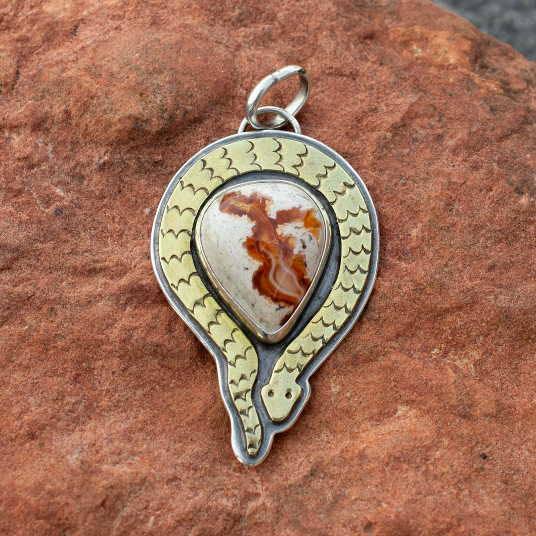 Serpent Necklace| .925 Silver & Brass| Fire Opal| Protection