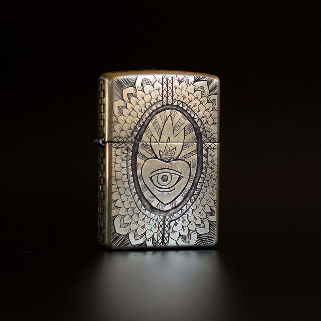 Sacred Heart Zippo Lighter| Hand Engraved| Brass