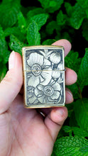 Load image into Gallery viewer, Serpent &amp; Poppy Zippo Lighter| Hand Engraved| Brass
