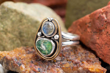 Load image into Gallery viewer, Luna Ring | .925 silver &amp; Red Brass | Labradorite &amp; Turquoise| Oracle Jewelry
