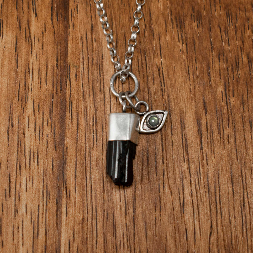 Protector Charm Necklace| .925 Silver| Black Tourmaline & Labradroite